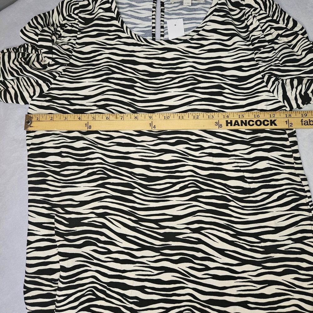 New  LOFT Womens Black Beige‎ Zebra Print Cinched Puff Sleeve Top Size Small - Picture 7 of 7